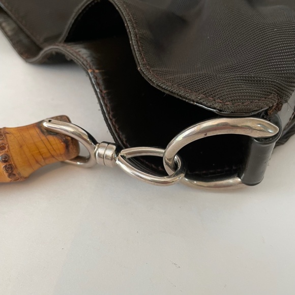 Gucci Brown Nylon Bamboo handle Shoulder Bag/ Rare Vintage - Picture 8 of 16